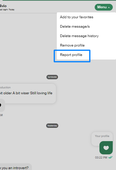 eHarmony Report profile