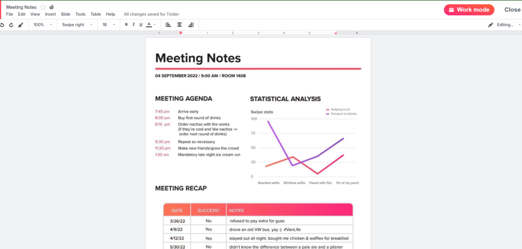 Tinder Meeting Notes