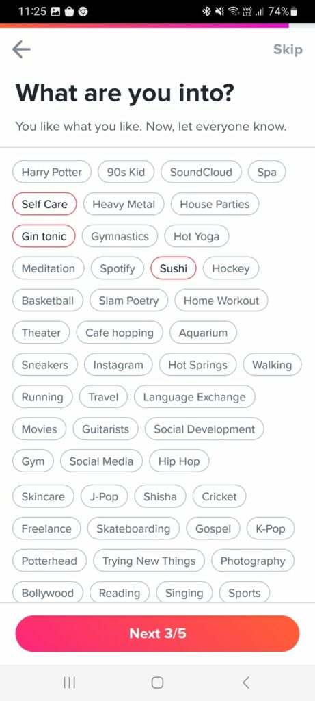 Tinder hobbies